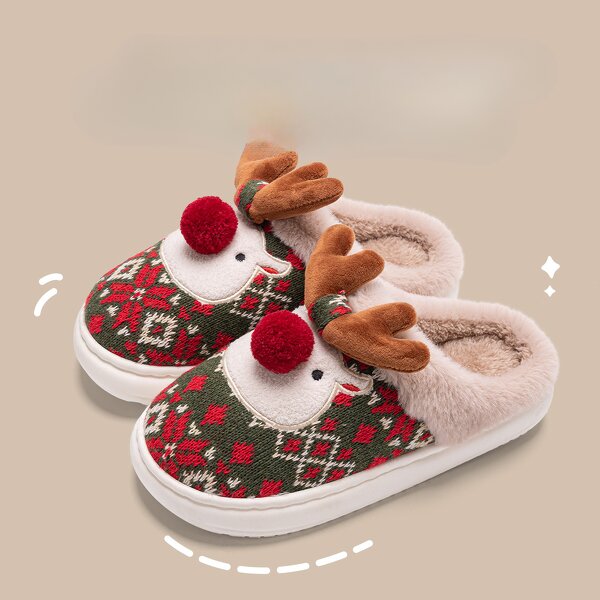 Cotton Slippers Factory - OEM/ODM Christmas 3D Deer Pattern Furry Slippers
