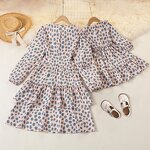 Mother Daughter Dress Manufacturer - OEM/ODM Princess Puff Long Sleeve V-neck Dress