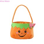 Velvet Halloween Basket Manufacturer - OEM/ODM Cute Pumpkin Face Embroidery Basket