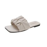 Flat Slippers Factory - OEM/ODM Wholesale Ruffle Folded PU Leather Slippers