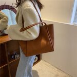 PU Leather Tote Bag Manufacturer - OEM/ODM Korean Simple Retro Brown Shoulder Bag