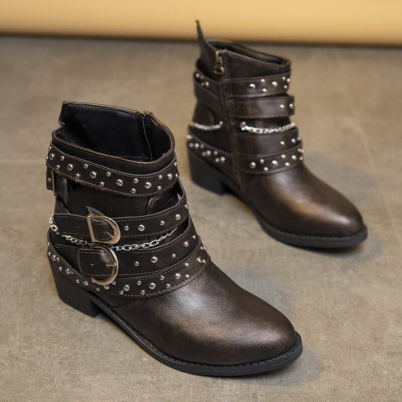 Ankle Boots Factory - OEM/ODM England Style Rivet Cross Strap Boots