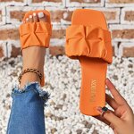 Flat Slippers Factory - OEM/ODM Wholesale Ruffle Folded PU Leather Slippers