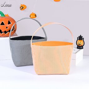 Seersucker Bucket Manufacturer - OEM/ODM Orange White Strip Print Holiday Decorative Bag