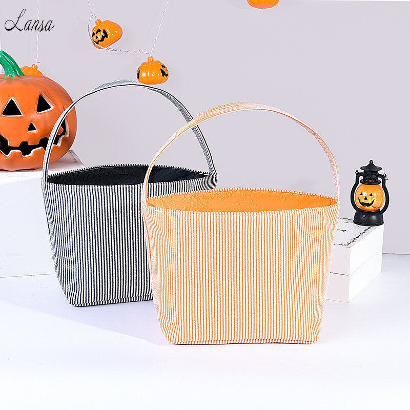 Seersucker Bucket Manufacturer - OEM/ODM Orange White Strip Print Holiday Decorative Bag