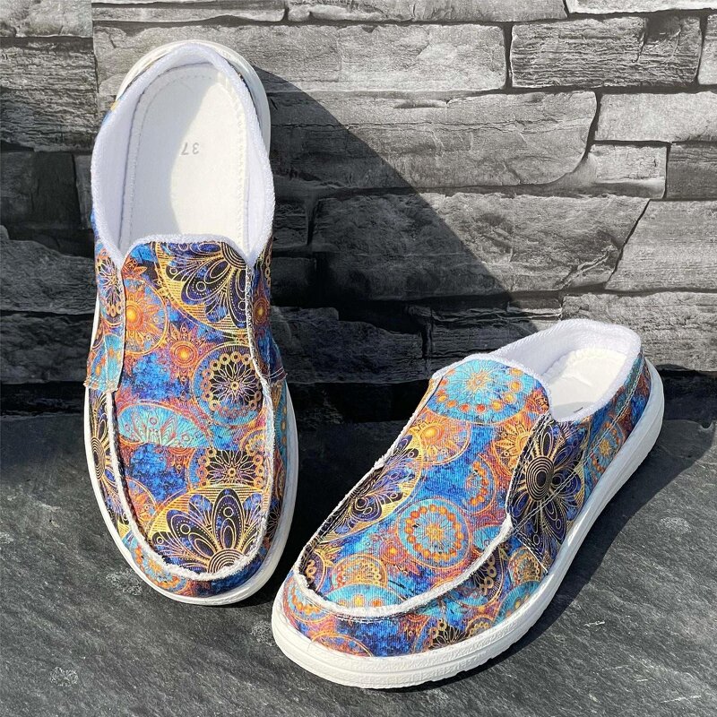 Canvas Shoes Factory - OEM/ODM Bohemia Floral Print Slip-on Half Ankle
