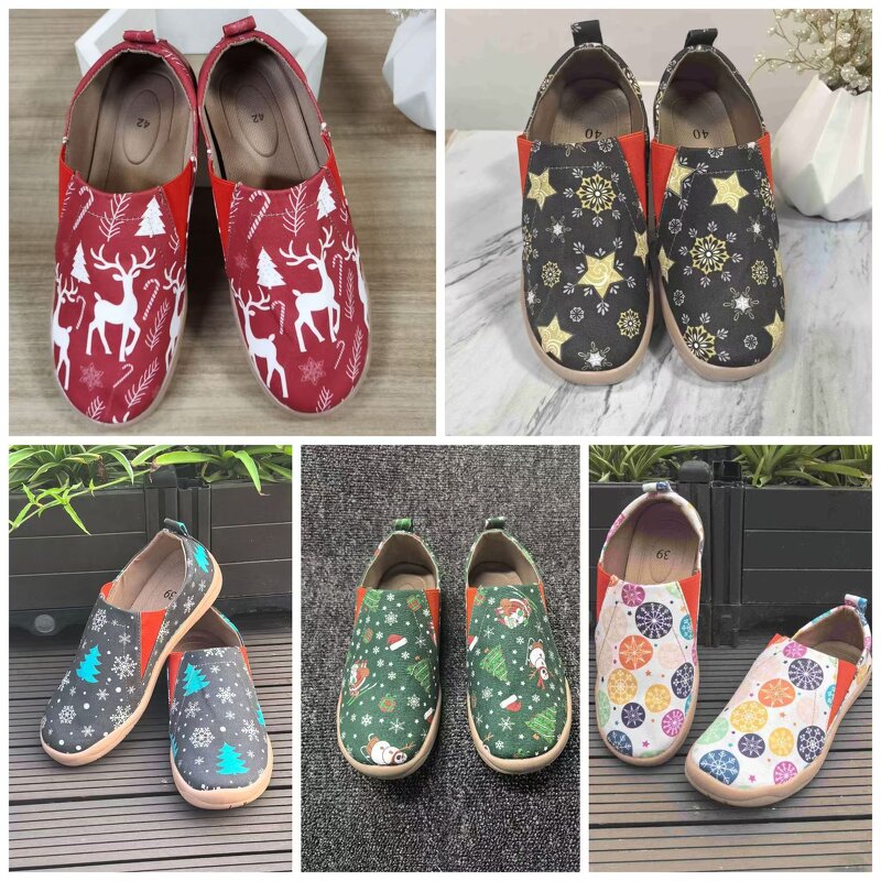 Canvas Shoes Manufacturer - OEM/ODM Christmas Santa Deer Print Loafers Sneakers