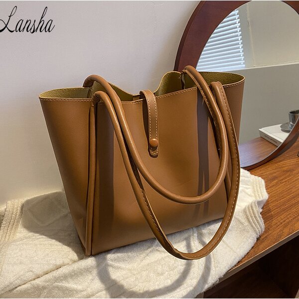 PU Leather Tote Bag Manufacturer - OEM/ODM Korean Simple Retro Brown Shoulder Bag