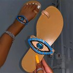 Slipper Sandals Manufacturer - OEM/ODM Beaded Blue Devil Eye Glitter Cross Strap