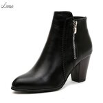 Ankle Boots Manufacturer - OEM/ODM PU Leather Point Toe Chunky Heel