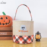 Halloween Bucket Factory - OEM/ODM Orange Black Plaid Ghost Embroidery Bucket