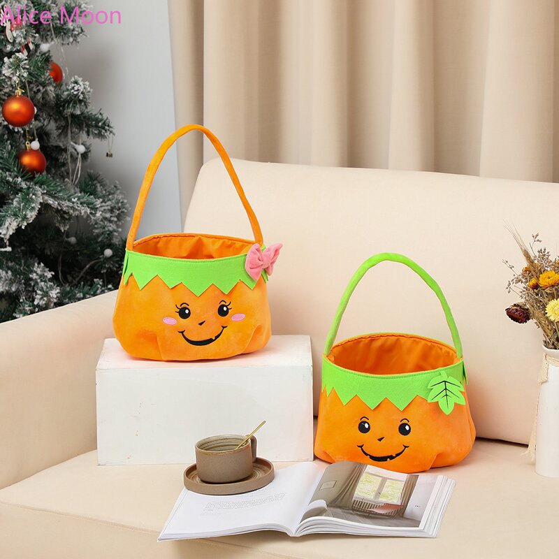 Velvet Halloween Basket Manufacturer - OEM/ODM Cute Pumpkin Face Embroidery Basket