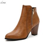Ankle Boots Manufacturer - OEM/ODM PU Leather Point Toe Chunky Heel