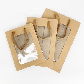 Kraft Paper Handle Bag Factory - Custom Size Color with Window
