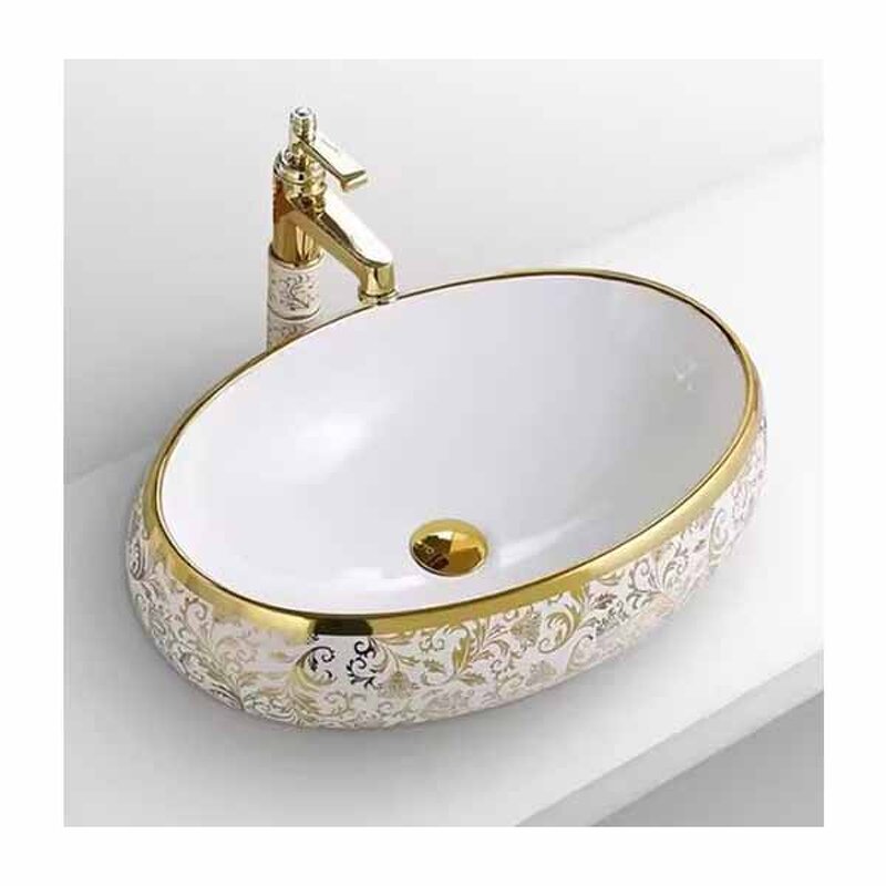 Ceramic Vessel Sink Manufacturer - OEM/ODM Custom Golden Electroplated Oval Lavabo