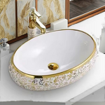 Ceramic Vessel Sink Manufacturer - OEM/ODM Custom Golden Electroplated Oval Lavabo