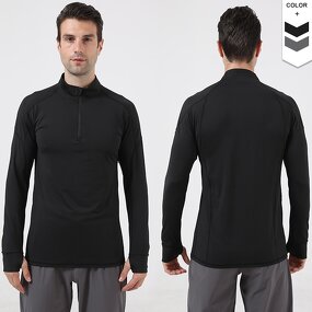 Men's Sports Shirt Manufacturer - OEM/ODM Custom Stand Collar Half Zip Long Sleeve