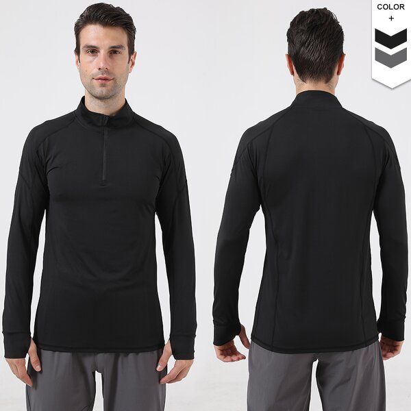 Men's Sports Shirt Manufacturer - OEM/ODM Custom Stand Collar Half Zip Long Sleeve