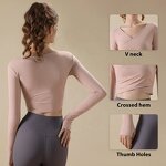 Women's Fitness Top Manufacturer - OEM/ODM Custom V-Neck Pilates Long Sleeve Top