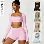 Women's Yoga Set Manufacturer - OEM/ODM Custom Long Sleeve High Waist Shorts Set