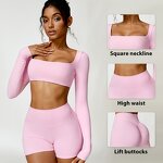 Women's Yoga Set Manufacturer - OEM/ODM Custom Long Sleeve High Waist Shorts Set