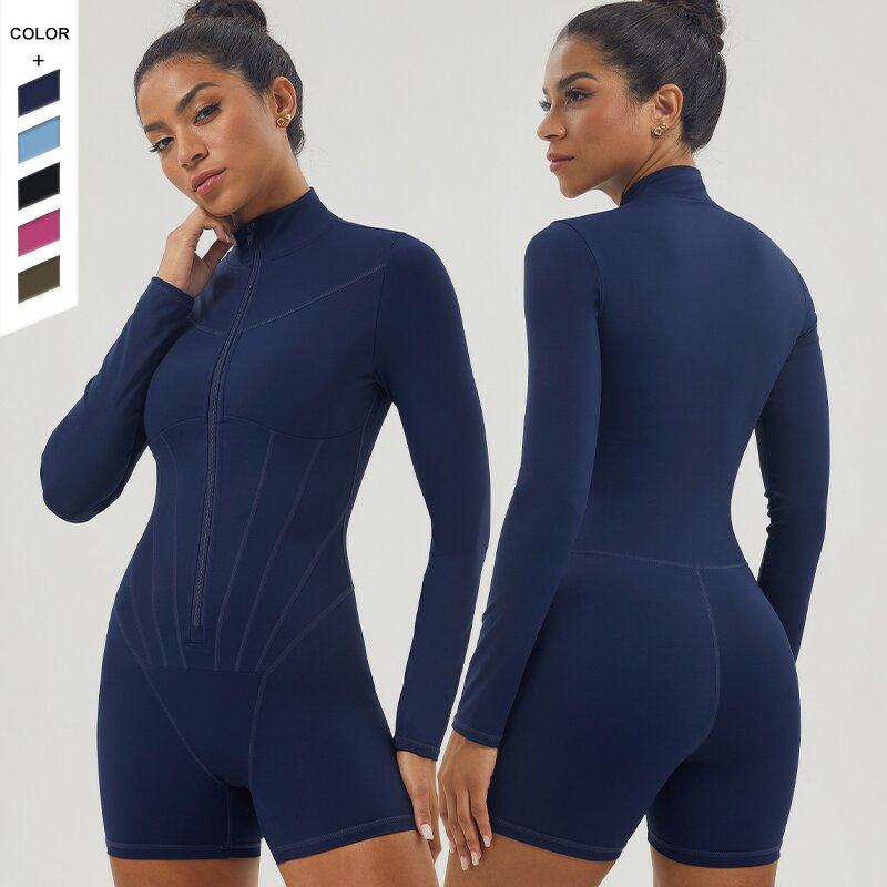 Women's Jumpsuit Manufacturer - OEM/ODM Custom Half Zipper Collar Tight Fitting Bodysuit