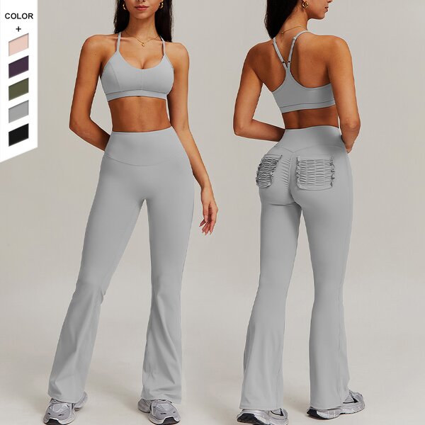 Women's Sport Suit Manufacturer - OEM/ODM Custom Thin Strap Wide Leg Gym Set