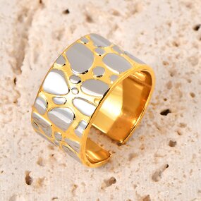 Open Ring Manufacturer - Custom Two Tone Pebble Wide Face