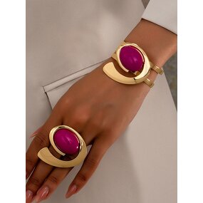 Bangle Ring Set Supplier - Custom Punk Red Gemstone OEM