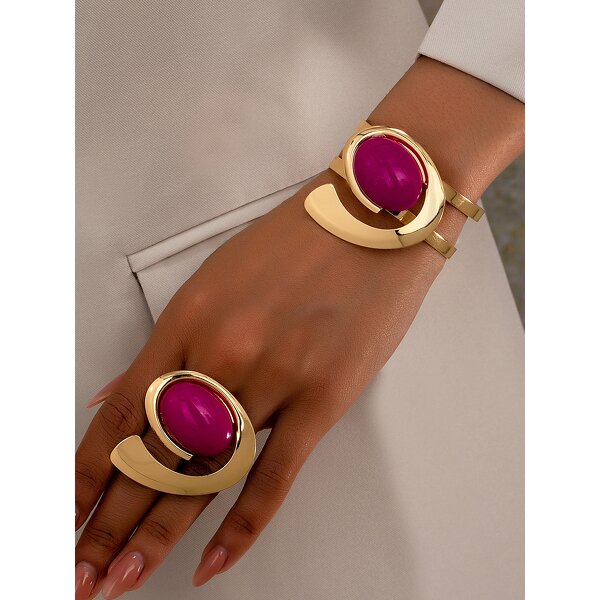 Bangle Ring Set Supplier - Custom Punk Red Gemstone OEM