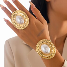 Pearl Ring Set Factory - Custom Exaggerated Inlay Cuff