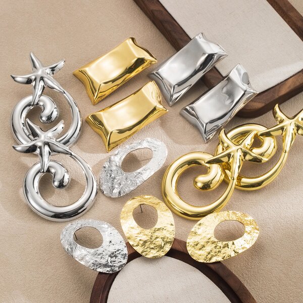 Geometric Earrings Manufacturer - Custom Irregular Gold Drop