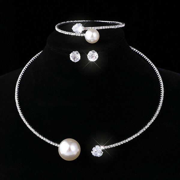 Wedding Jewelry Set Supplier - Custom Pearl Zircon Bride Set