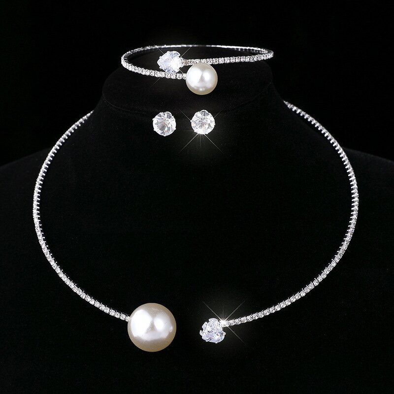 Wedding Jewelry Set Supplier - Custom Pearl Zircon Bride Set