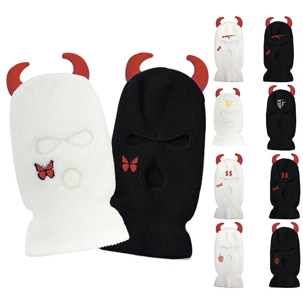 Balaclava Manufacturer - OEM/ODM Custom Halloween Red Horn Knitted Ski Mask