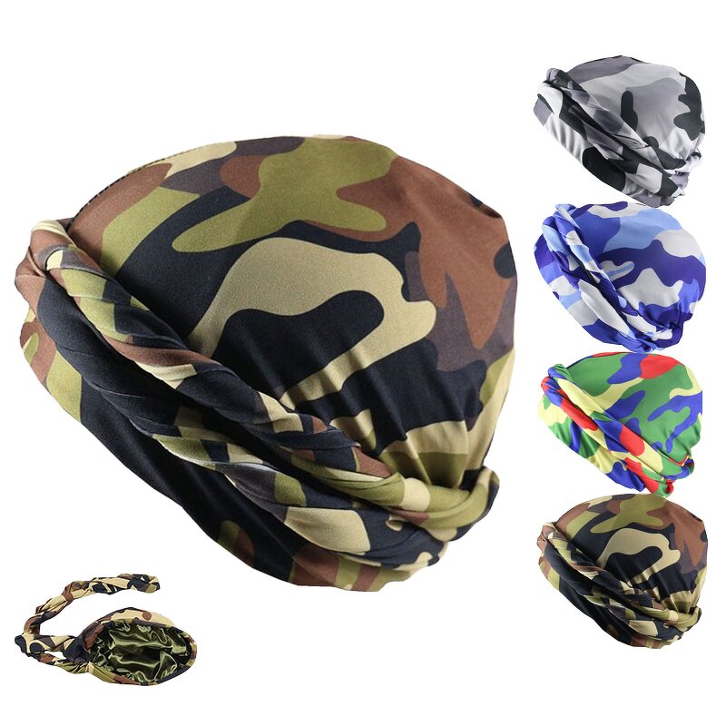 Durag Manufacturer - OEM/ODM Custom Camouflage Satin Lined Twisted Braid Turban