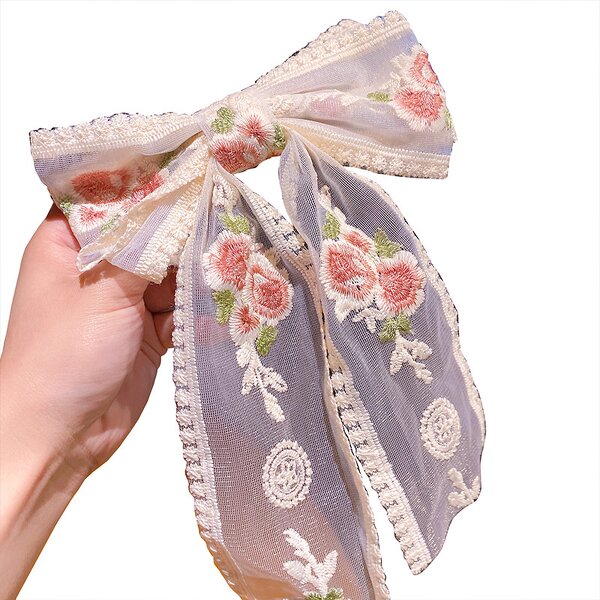 Hair Pin Factory - New Rose Embroidery Lace Tulle