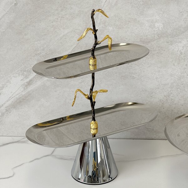 Serving Tray Manufacturer - OEM/ODM Custom Golden Leaf Stainless Steel Tray