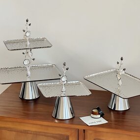 Serving Tray Manufacturer - OEM/ODM Custom Dual-Tier Hammered Stainless Tray