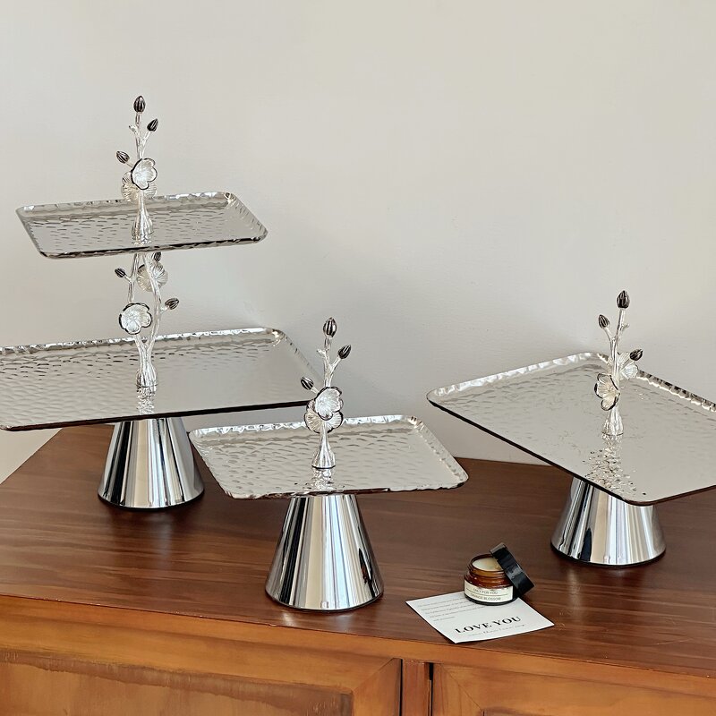 Serving Tray Manufacturer - OEM/ODM Custom Dual-Tier Hammered Stainless Tray