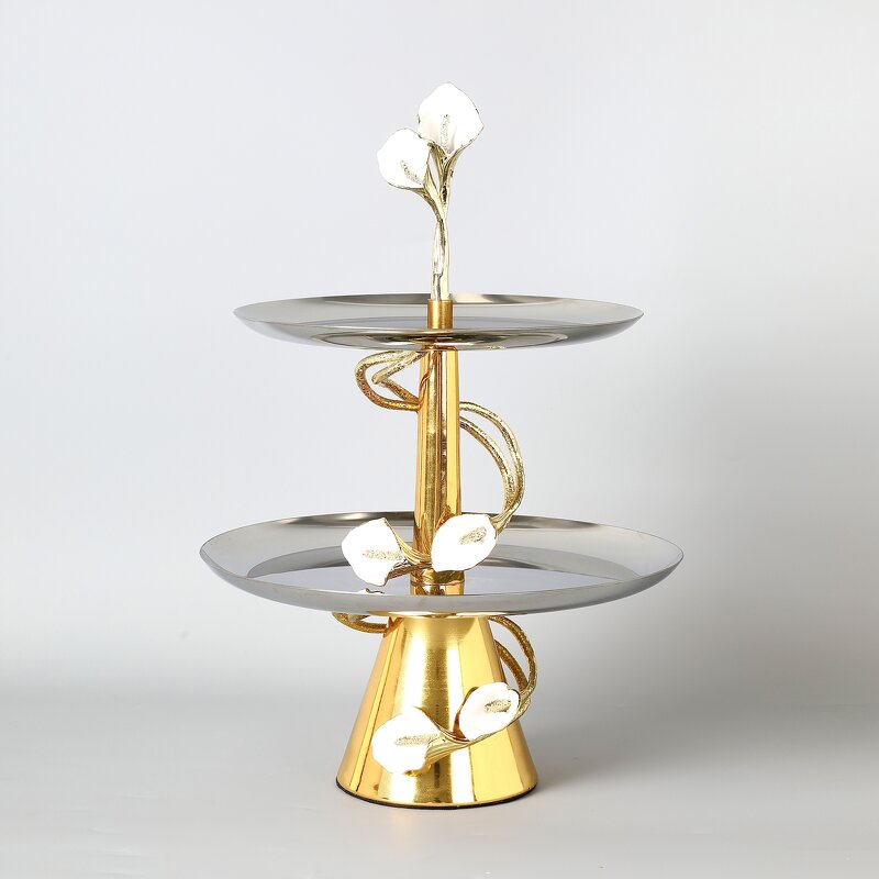 2-Tier Serving Tray Manufacturer - OEM/ODM Custom Calla Lily Stainless Tray