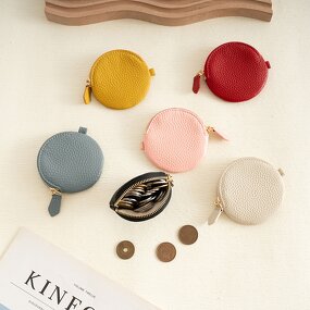 Coin Purse Manufacturer - OEM/ODM Custom Cowhide Leather Round Zipper Wallet