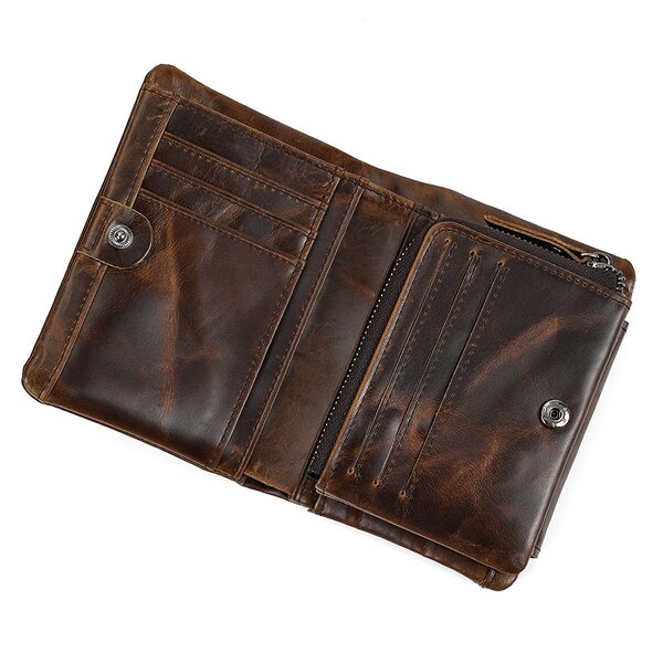 Men's Wallet Manufacturer - OEM/ODM Custom Cowhide Leather Zipper Trifold Wallet