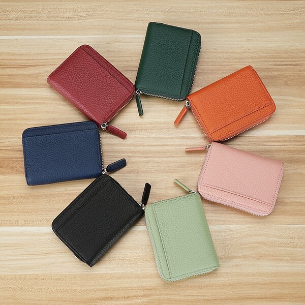 Card Holder Manufacturer - OEM/ODM Custom Cowhide Leather Zipper Organ Wallet