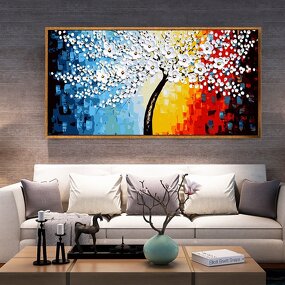 Oil Painting Manufacturer - OEM/ODM Custom Vitality Tree White Flower Painting