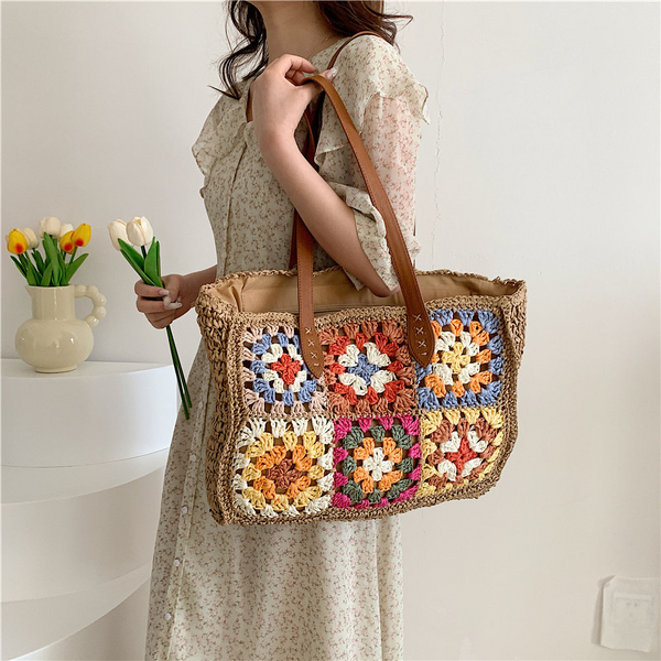 Straw Bag Manufacturer - OEM/ODM Custom Retro Flower Woven Beach Shoulder