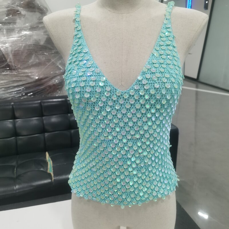 Crochet Top Manufacturer - OEM/ODM Custom Women's V-neck Sequin Top
