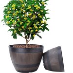 Resin Flower Pot Manufacturer - OEM/ODM Custom Imitation Wood Grain Green