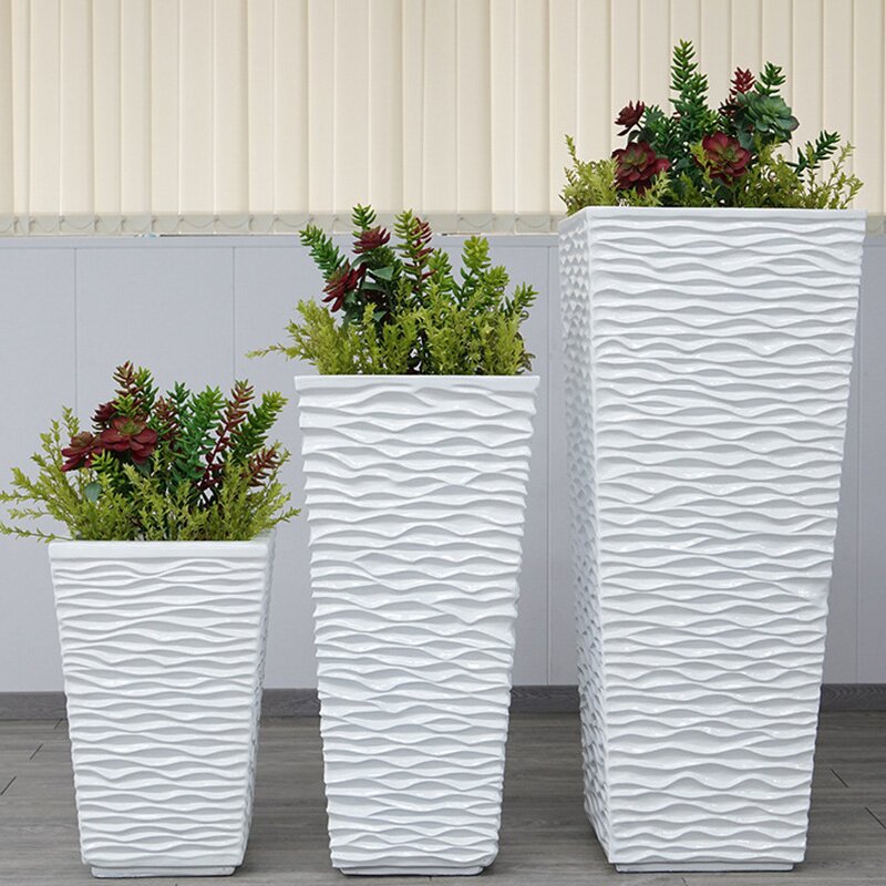 Flower Pot Manufacturer - OEM/ODM Custom Big Square Fibre Glass White Black