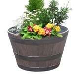 Resin Flower Pot Manufacturer - OEM/ODM Custom Imitation Wood Grain Green